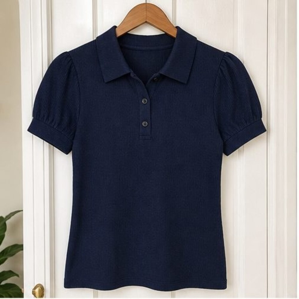 Navy Puff Sleeve Top